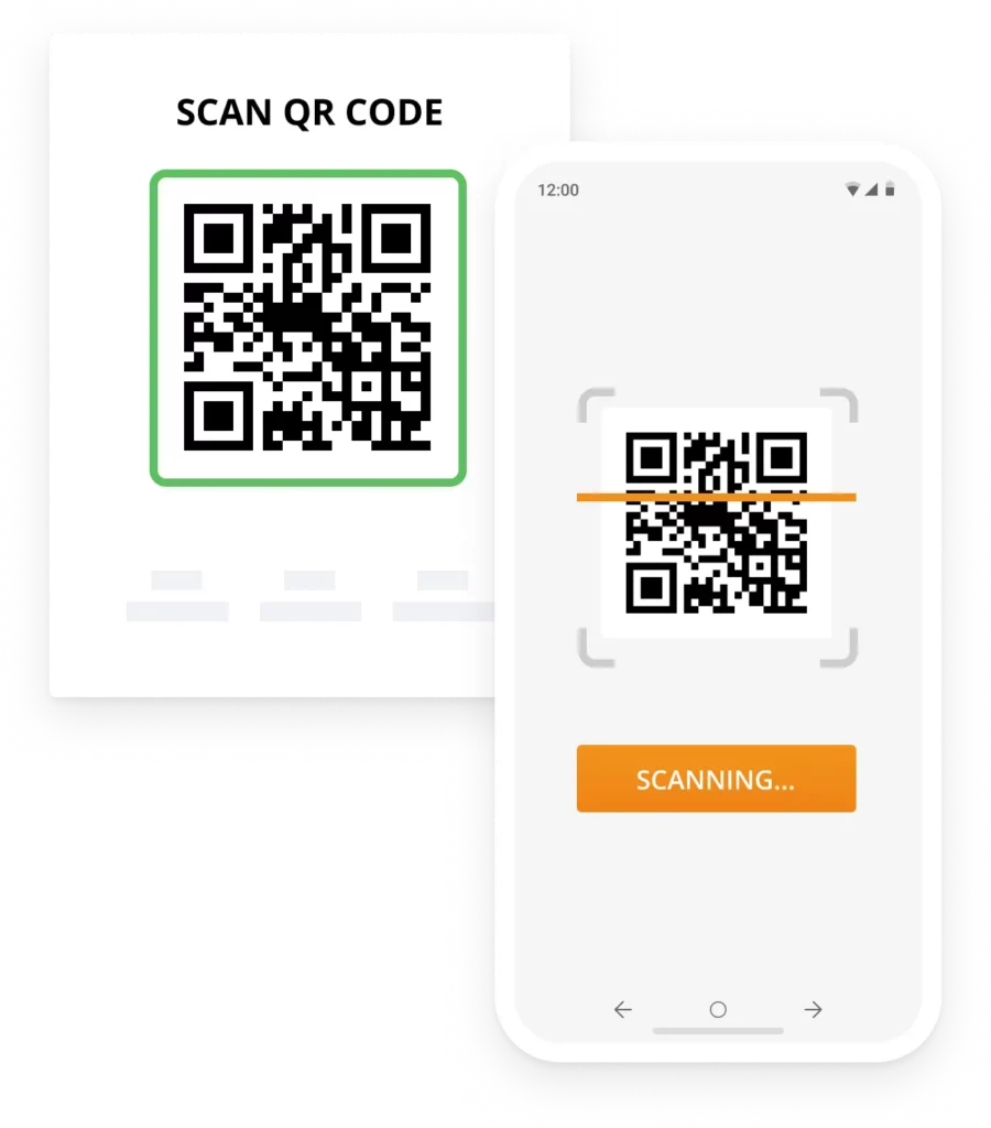 Mobile phone scanning for QR codes in an Online Food Ordering System.