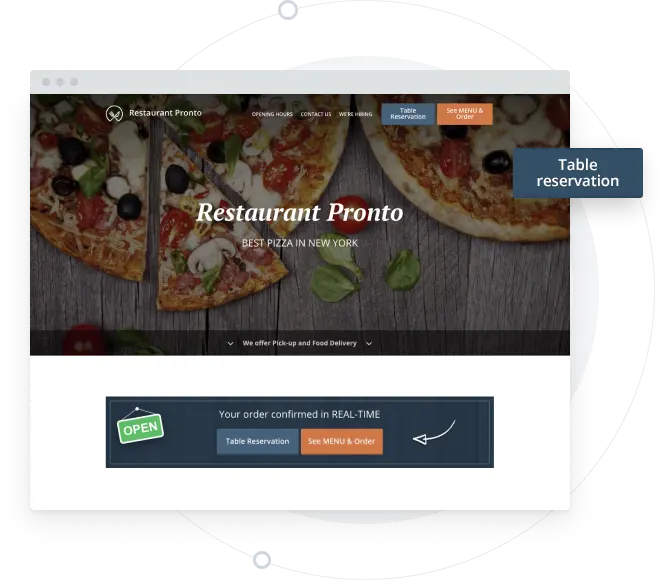 An online food ordering system featuring a mouthwatering pizza on its website.